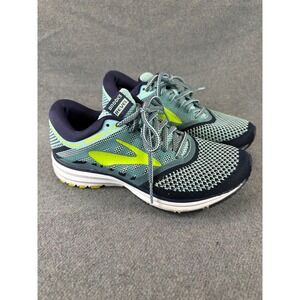 Brooks Revel Running Shoes Womens 7.5 Navy Blue Neon Yellow Knit Sneakerss